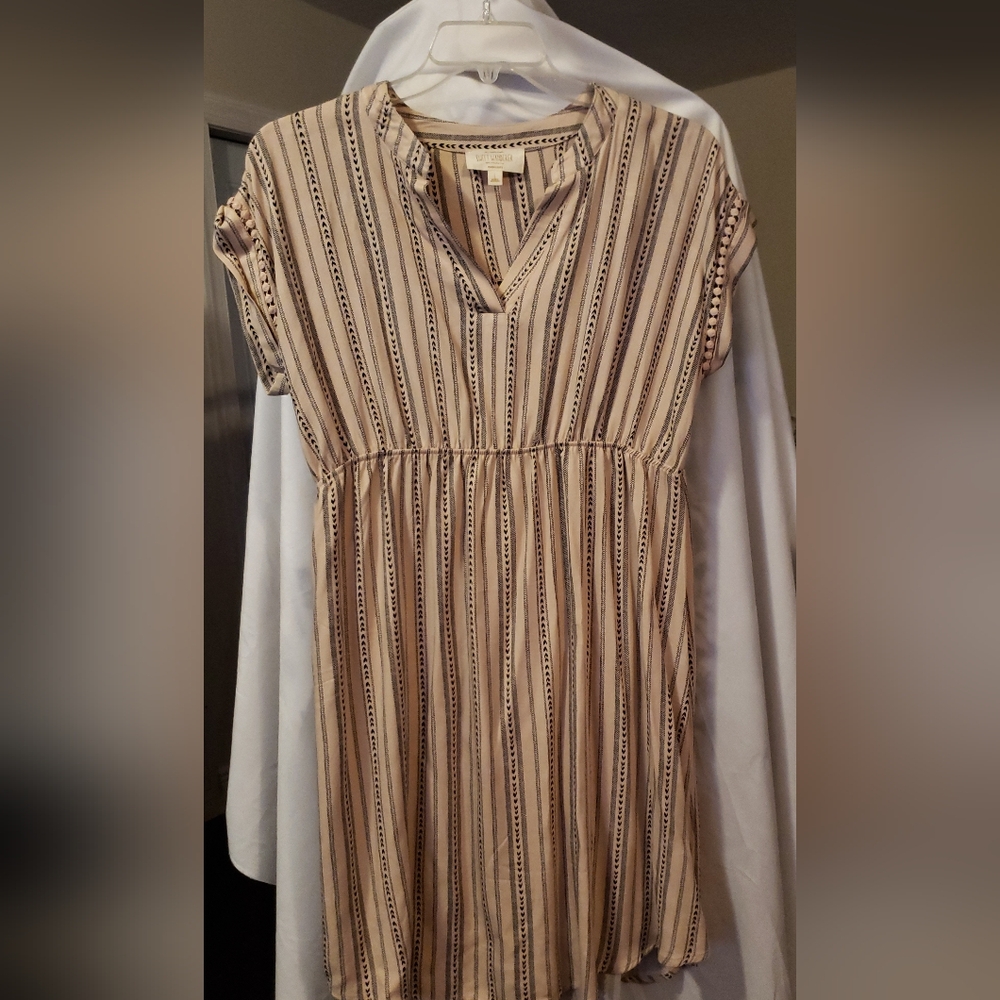 Womens Sweet Wanderer Maternity Beige and Blacked Lined Dress Stretch Size L